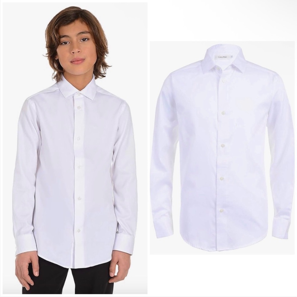 Calvin Klein boys Long Sleeve Sateen Dress Shirt, Button-down